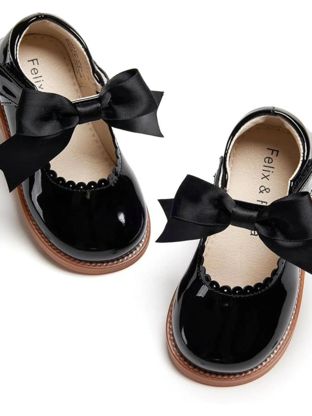 Felix & Flora patent leather Mary Jane shoes black bow size 5 toddler